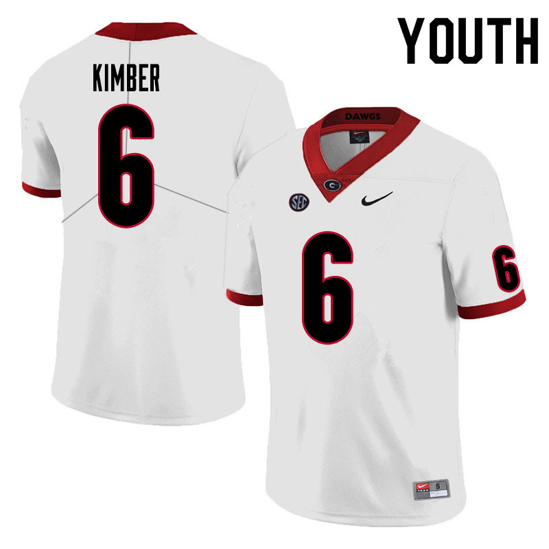 Youth #6 Jalen Kimber Georgia Bulldogs College Football Jerseys Sale-White